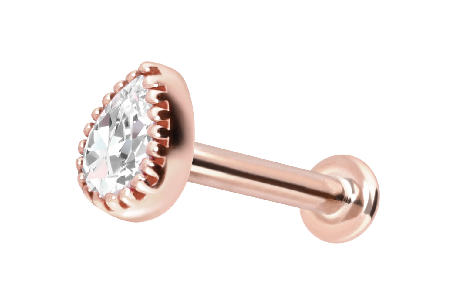 14 Karat Gold Labret Piercing mit Push Fit MOISSANIT-TROPFEN